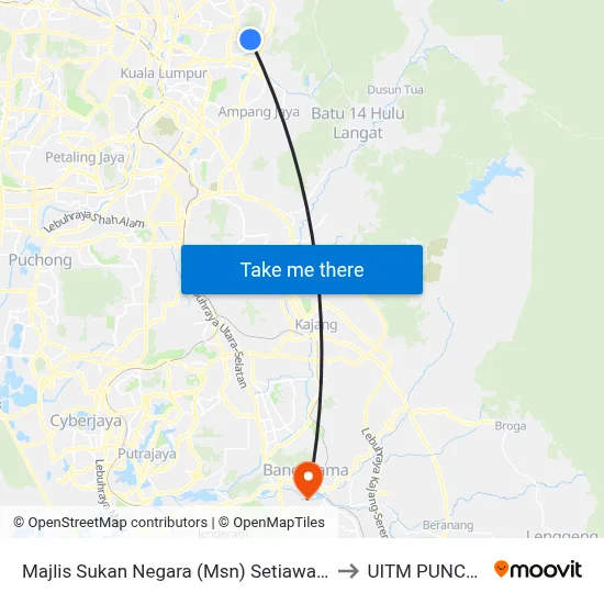 Majlis Sukan Negara (Msn) Setiawangsa (Utara) (Kl435) to UITM PUNCAK ALAM map
