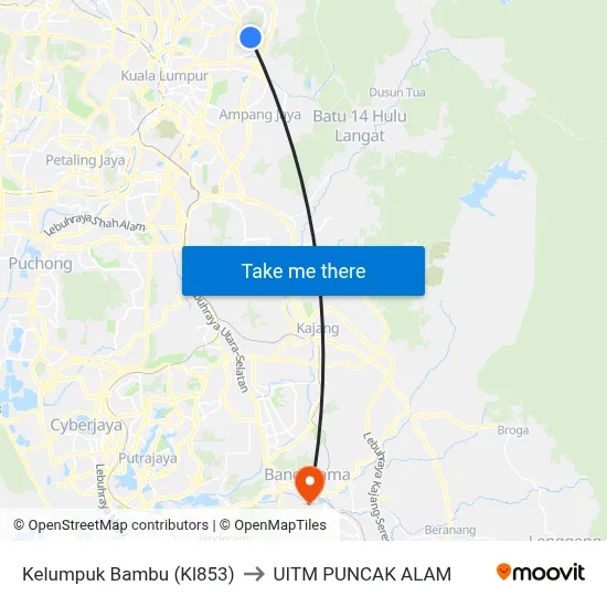 Kelumpuk Bambu (Kl853) to UITM PUNCAK ALAM map