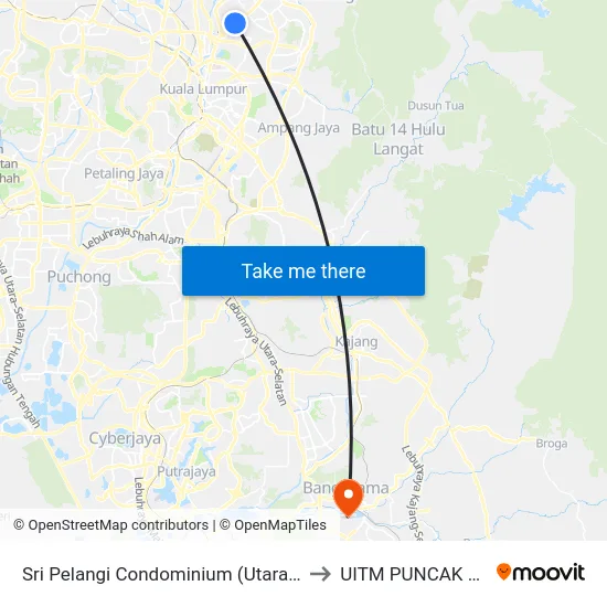 Sri Pelangi Condominium (Utara) (Kl678) to UITM PUNCAK ALAM map