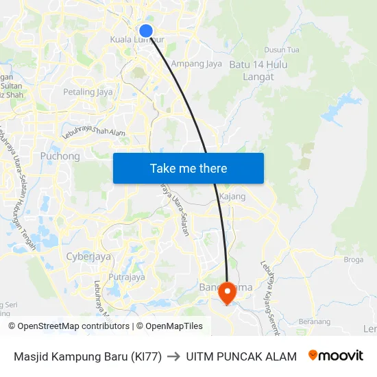 Masjid Kampung Baru (Kl77) to UITM PUNCAK ALAM map