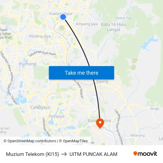Muzium Telekom (Kl15) to UITM PUNCAK ALAM map