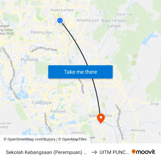 Sekolah Kebangsaan (Perempuan) Methodist 1 & 2 (Kl1082) to UITM PUNCAK ALAM map