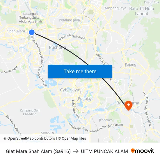 Giat Mara Shah Alam (Sa916) to UITM PUNCAK ALAM map