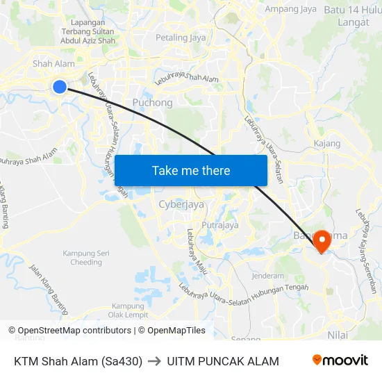 KTM Shah Alam (Sa430) to UITM PUNCAK ALAM map