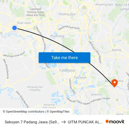Seksyen 7 Padang Jawa (Sa931) to UITM PUNCAK ALAM map