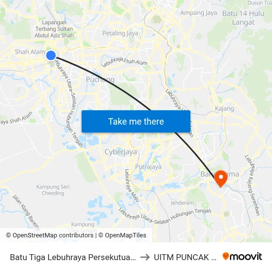 Batu Tiga Lebuhraya Persekutuan (Sa915) to UITM PUNCAK ALAM map