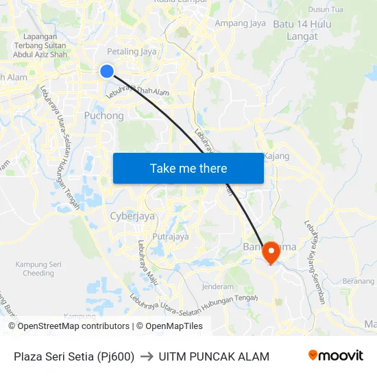 Plaza Seri Setia (Pj600) to UITM PUNCAK ALAM map