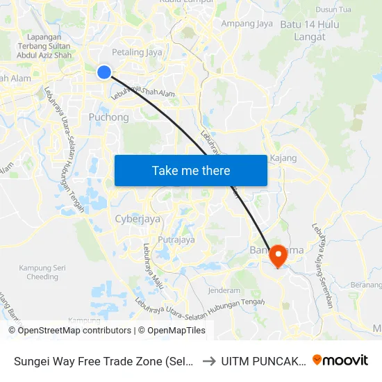 Sungei Way Free Trade Zone (Selatan) (Pj611) to UITM PUNCAK ALAM map