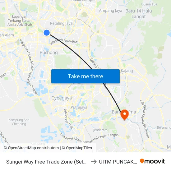 Sungei Way Free Trade Zone (Selatan) (Pj744) to UITM PUNCAK ALAM map
