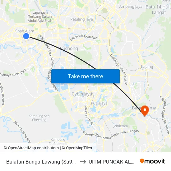 Bulatan Bunga Lawang (Sa910) to UITM PUNCAK ALAM map