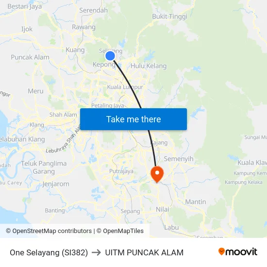One Selayang (Sl382) to UITM PUNCAK ALAM map