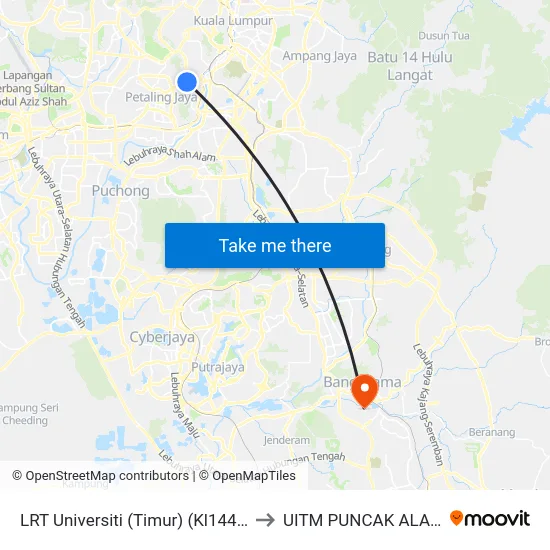 LRT Universiti (Timur) (Kl1440) to UITM PUNCAK ALAM map