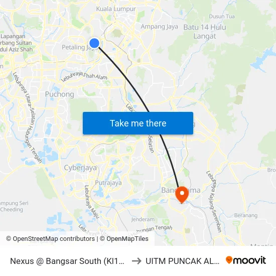 Nexus @ Bangsar South (Kl1439) to UITM PUNCAK ALAM map