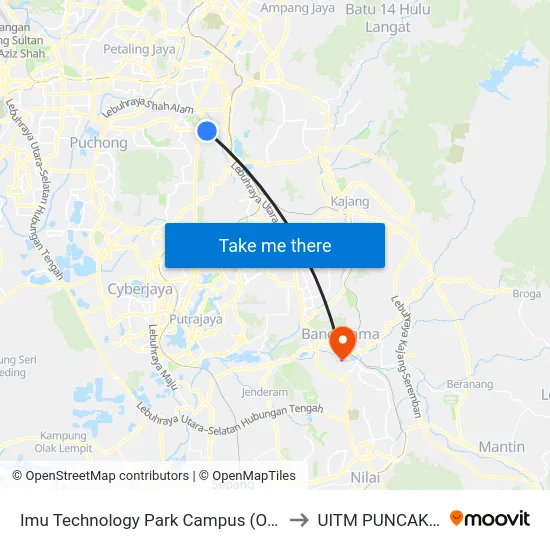 Imu Technology Park Campus (Opp) (Kl2007) to UITM PUNCAK ALAM map