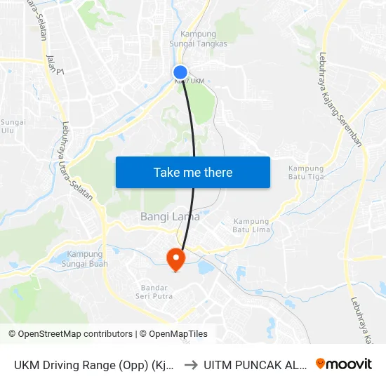 UKM Driving Range (Opp) (Kj458) to UITM PUNCAK ALAM map