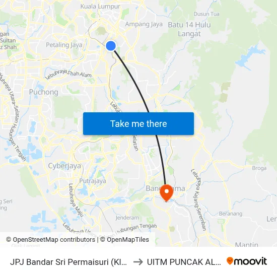 JPJ Bandar Sri Permaisuri (Kl310) to UITM PUNCAK ALAM map