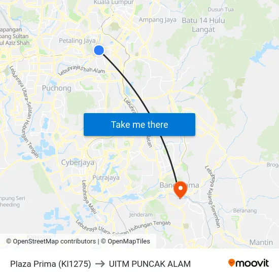Plaza Prima (Kl1275) to UITM PUNCAK ALAM map