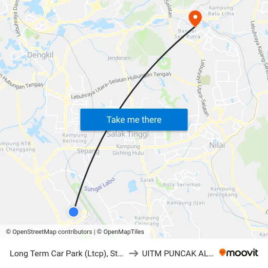 Long Term Car Park (Ltcp), Stop 1 to UITM PUNCAK ALAM map