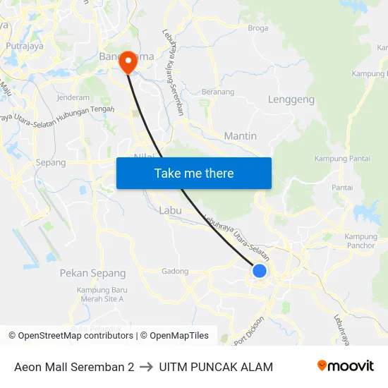 Aeon Mall Seremban 2 to UITM PUNCAK ALAM map