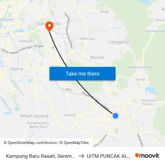 Kampung Baru Rasah, Seremban to UITM PUNCAK ALAM map