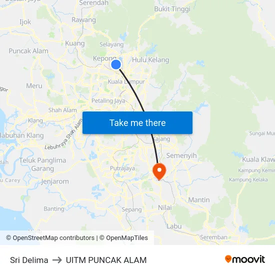 Sri Delima to UITM PUNCAK ALAM map