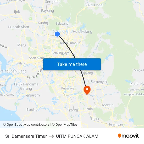 Sri Damansara Timur to UITM PUNCAK ALAM map