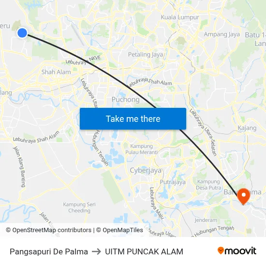 Pangsapuri De Palma to UITM PUNCAK ALAM map