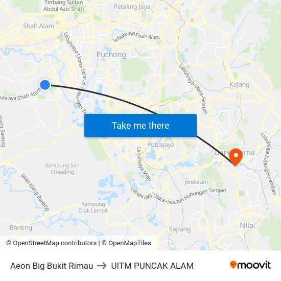 Aeon Big Bukit Rimau to UITM PUNCAK ALAM map