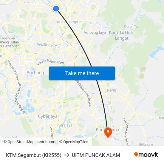 KTM Segambut (Kl2555) to UITM PUNCAK ALAM map