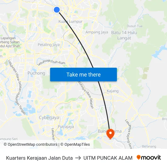 Kuarters Kerajaan Jalan Duta to UITM PUNCAK ALAM map
