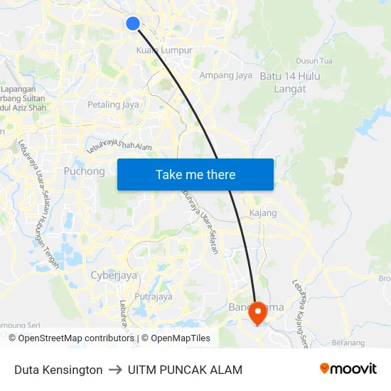 Duta Kensington to UITM PUNCAK ALAM map