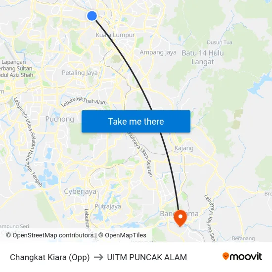 Changkat Kiara (Opp) to UITM PUNCAK ALAM map