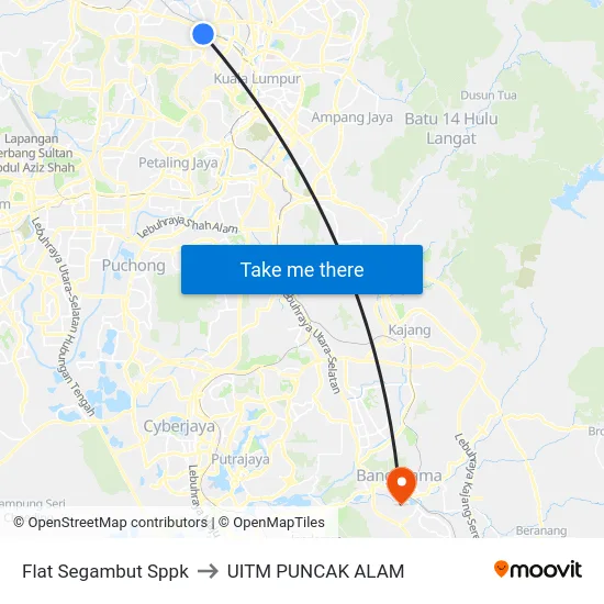 Flat Segambut Sppk to UITM PUNCAK ALAM map