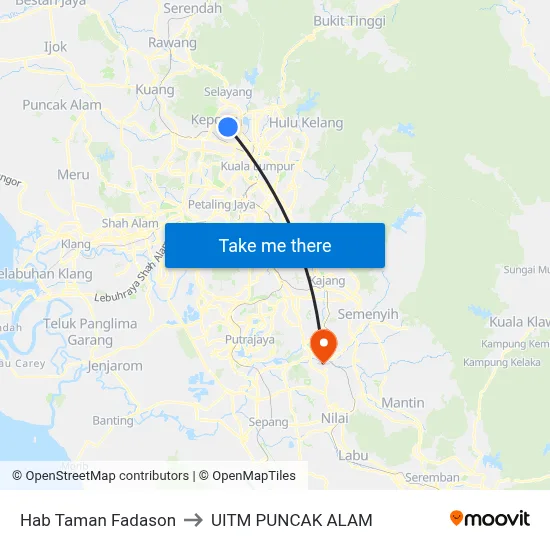 Hab Taman Fadason to UITM PUNCAK ALAM map