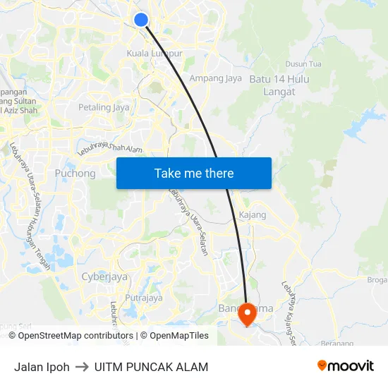 Jalan Ipoh to UITM PUNCAK ALAM map