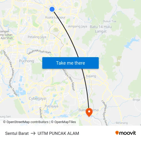 Sentul Barat to UITM PUNCAK ALAM map