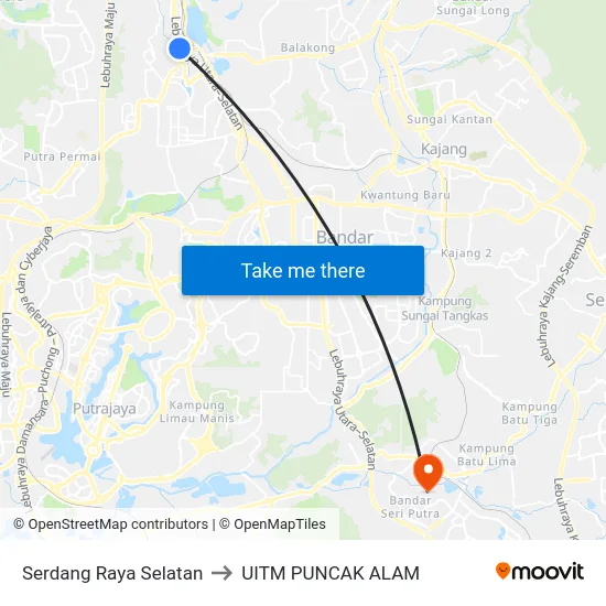 Serdang Raya Selatan to UITM PUNCAK ALAM map