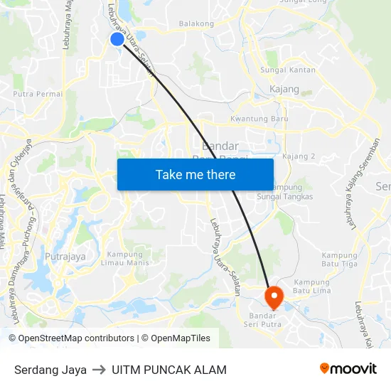 Serdang Jaya to UITM PUNCAK ALAM map