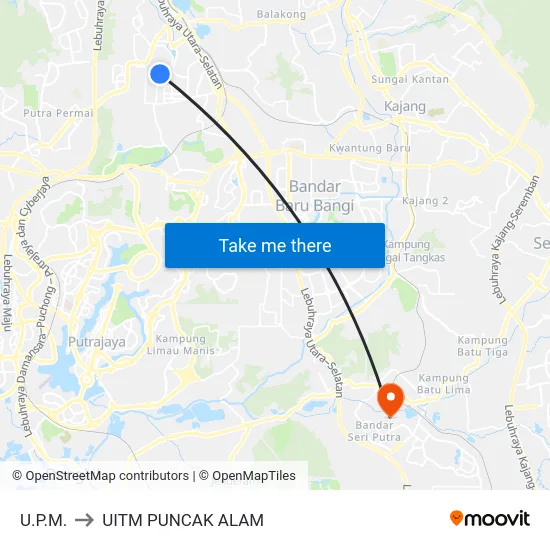 U.P.M. to UITM PUNCAK ALAM map