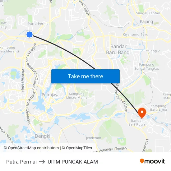 Putra Permai to UITM PUNCAK ALAM map