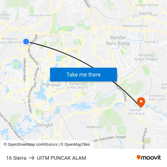 16 Sierra to UITM PUNCAK ALAM map