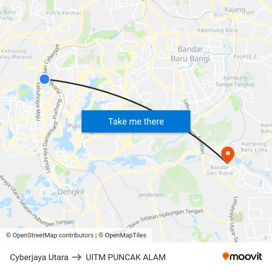 Cyberjaya Utara to UITM PUNCAK ALAM map