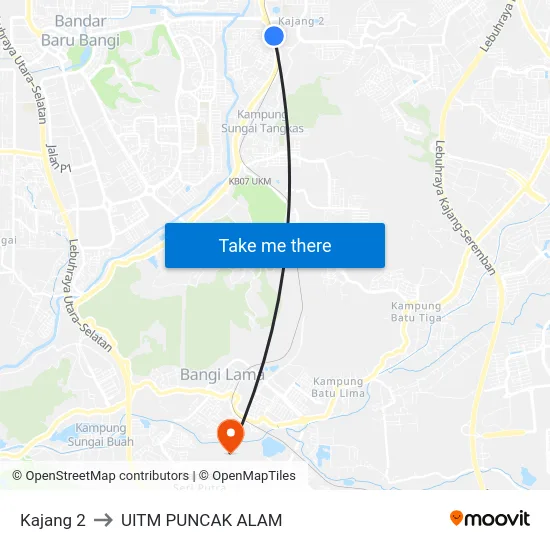 Kajang 2 to UITM PUNCAK ALAM map