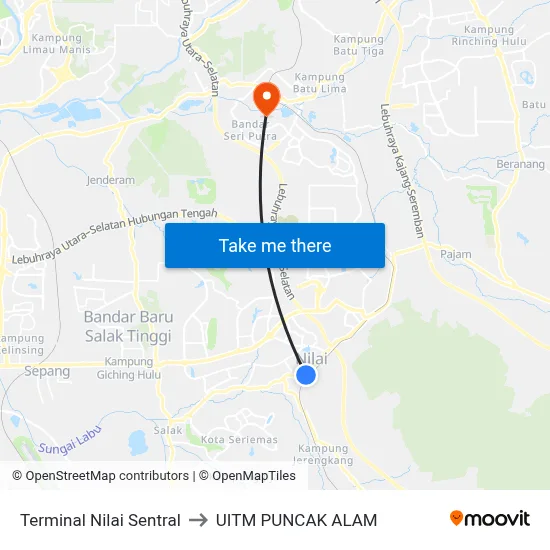 Terminal Nilai Sentral to UITM PUNCAK ALAM map