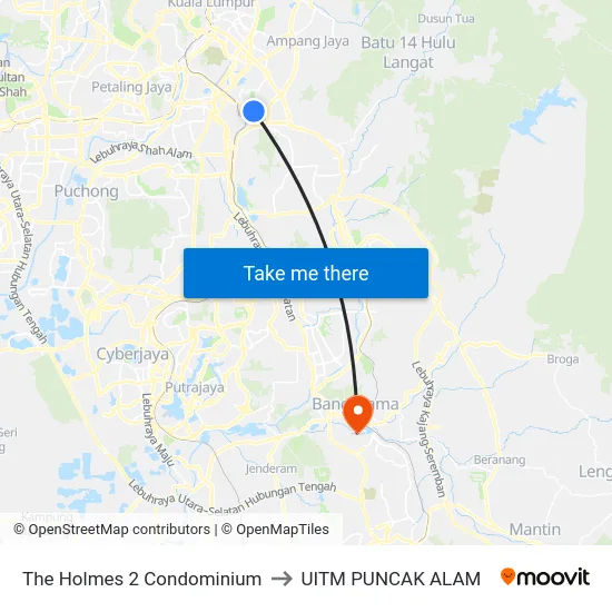 The Holmes 2 Condominium to UITM PUNCAK ALAM map