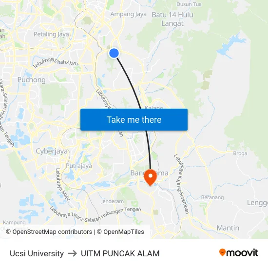 Ucsi University to UITM PUNCAK ALAM map
