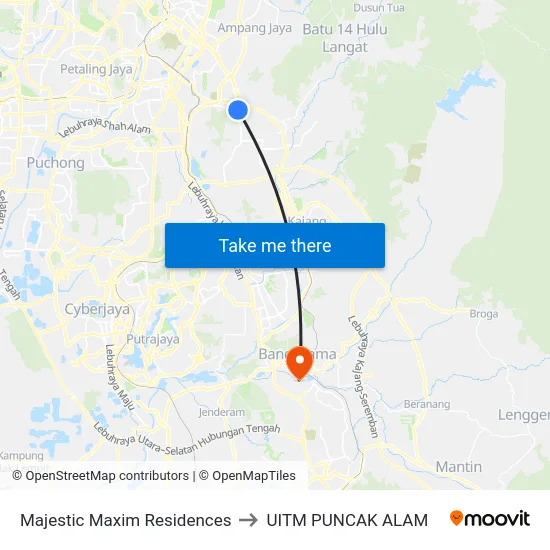 Majestic Maxim Residences to UITM PUNCAK ALAM map
