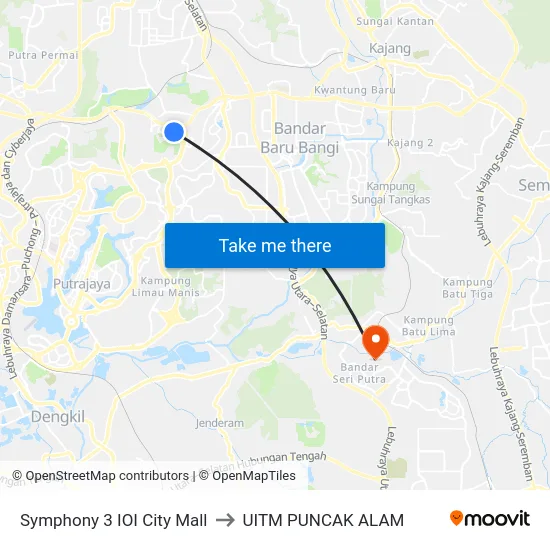 Symphony 3 IOI City Mall to UITM PUNCAK ALAM map