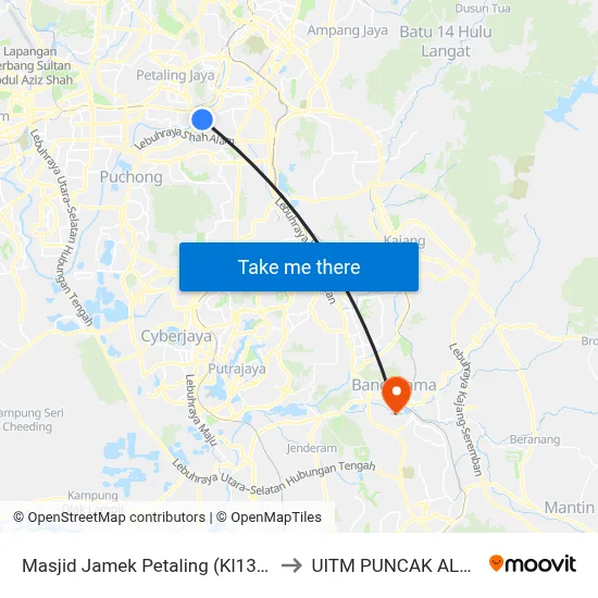 Masjid Jamek Petaling (Kl1345) to UITM PUNCAK ALAM map