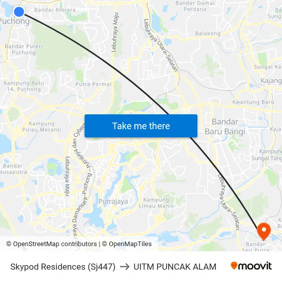 Skypod Residences (Sj447) to UITM PUNCAK ALAM map